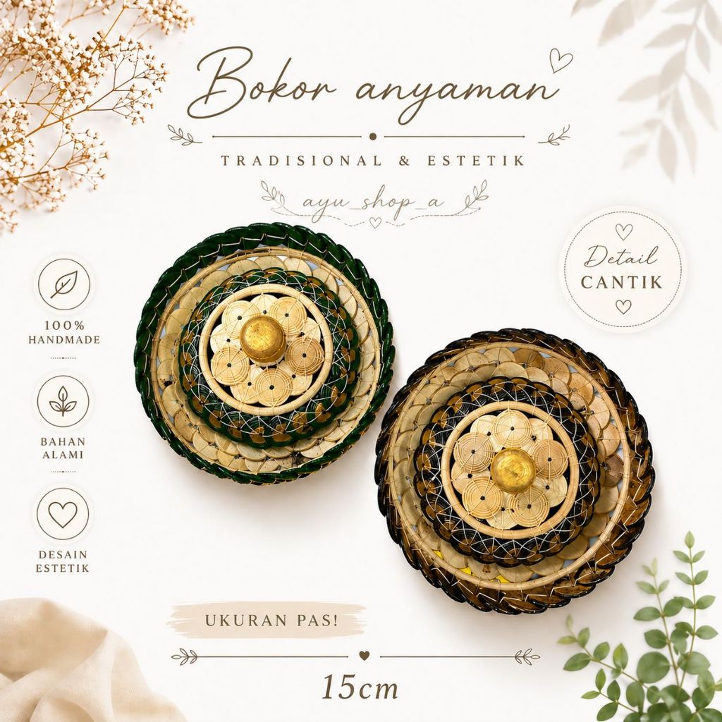 Bokor Bali Anyaman Set + Tutup 15cm Aesthetic