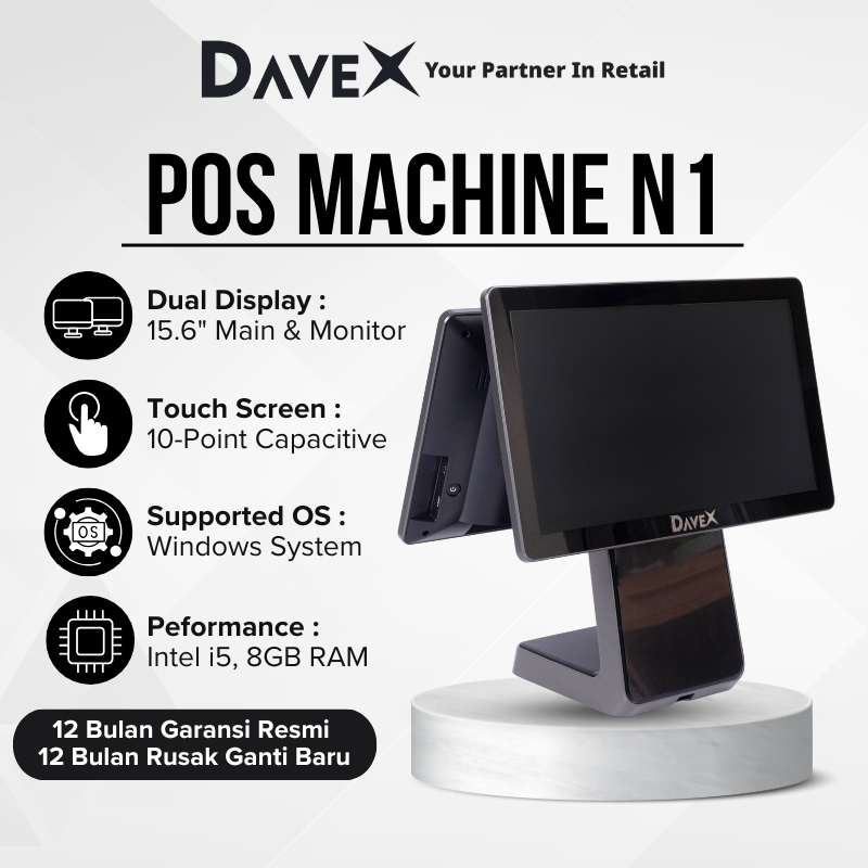 DaveX - POS N1 DUAL SCREEN / I5-3 / 8GB DDR / SSD 128GB / Mesin Kasir POS Touchscreen Dual Display