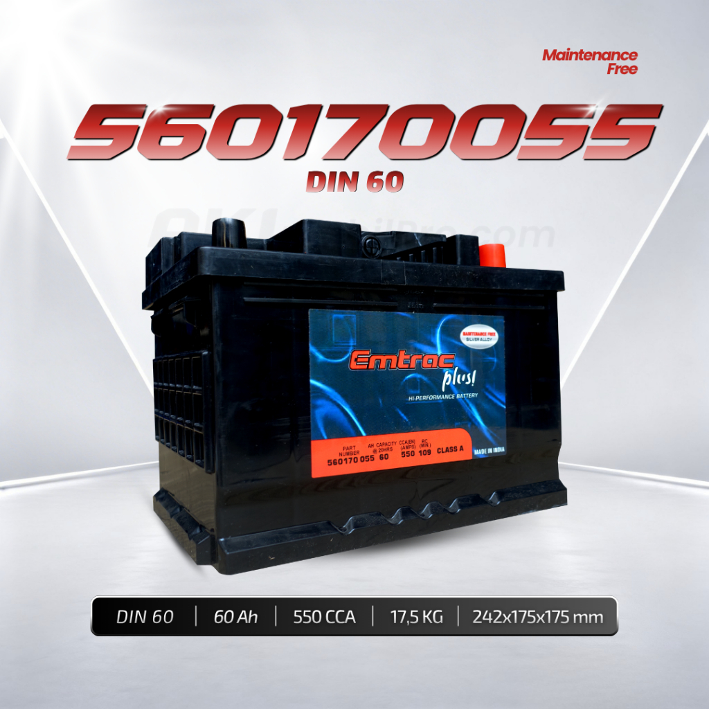 Aki Mobil Volkswagen Polo, New Golf | EMTRAC PLUS MF DIN 60 (560170055) 60Ah CCA 550Amps Kering Berg
