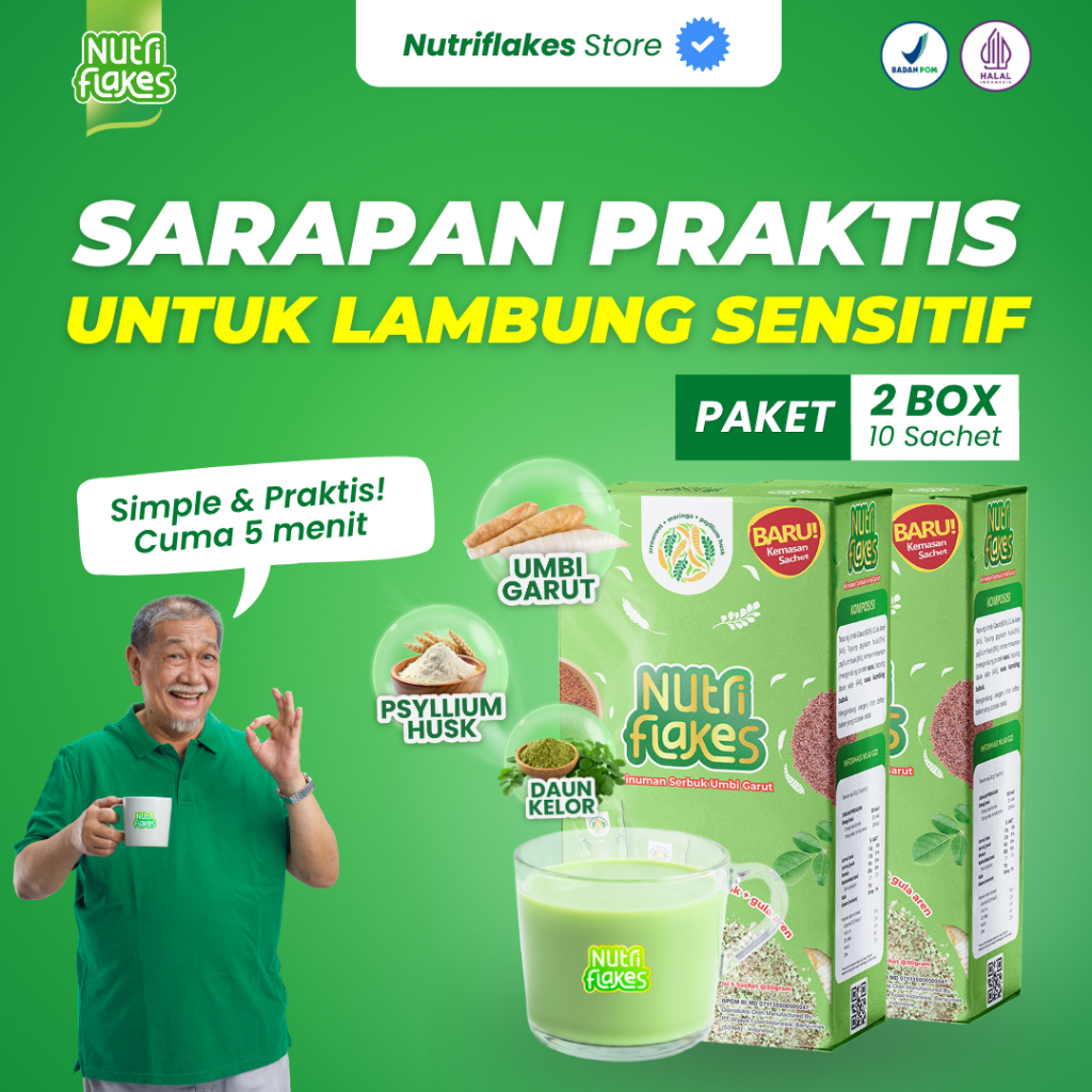 Nutriflakes Sachet Sereal Umbi Garut Mengatasi Asam Lambung 2 Box