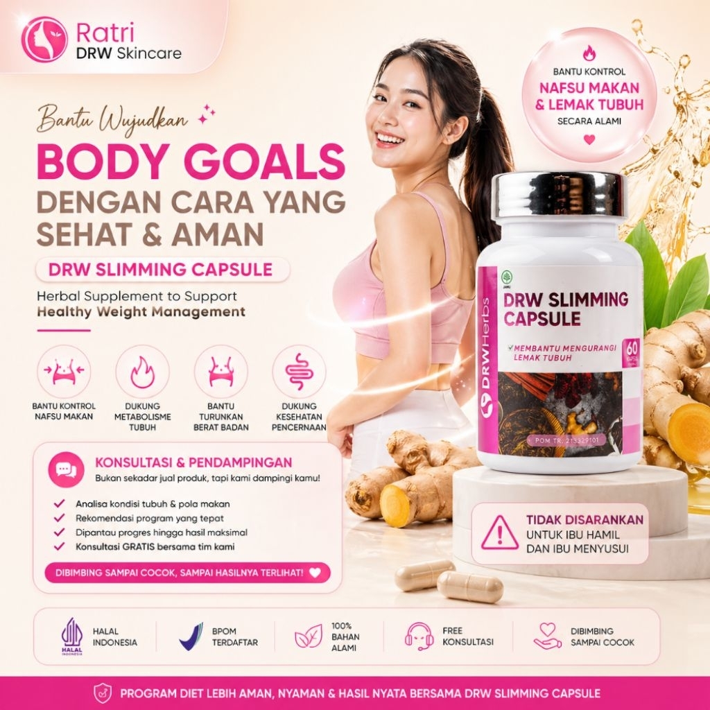 DRW Skincare|Slimming Capsule  (Kapsul Diet DRW) - Herbal Pelangsing Tubuh Alami Bantu Kurangi Lemak