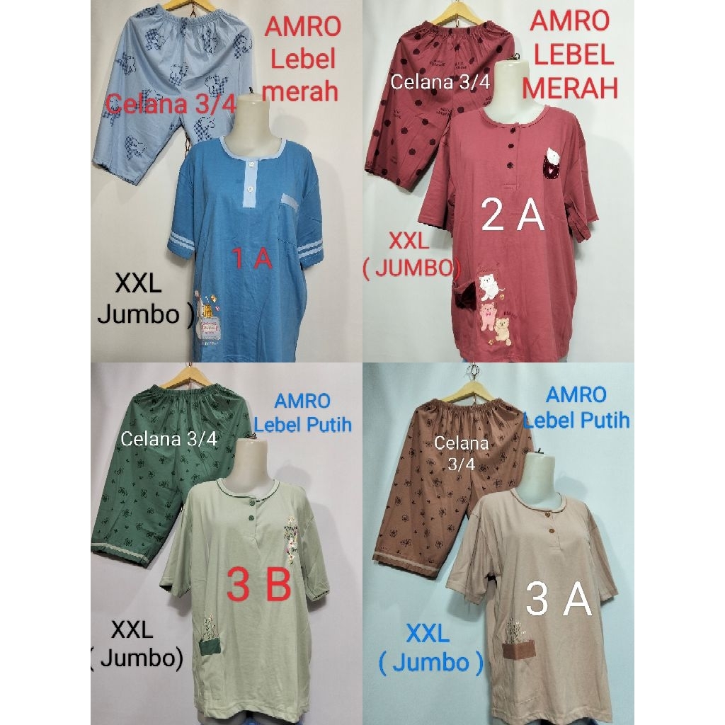 Baby doll AMRO Lebel merah/ Putih  XXL besar ( jumbo) babydol baju tidur bahan halus kaos katun