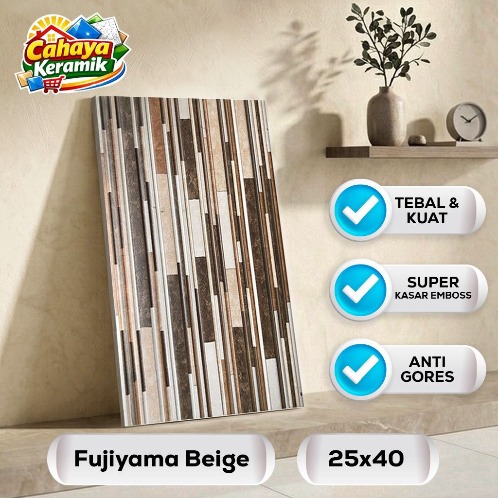 Keramik Dinding Motif Fujiayama Beige 25x40 Kasar Emboss