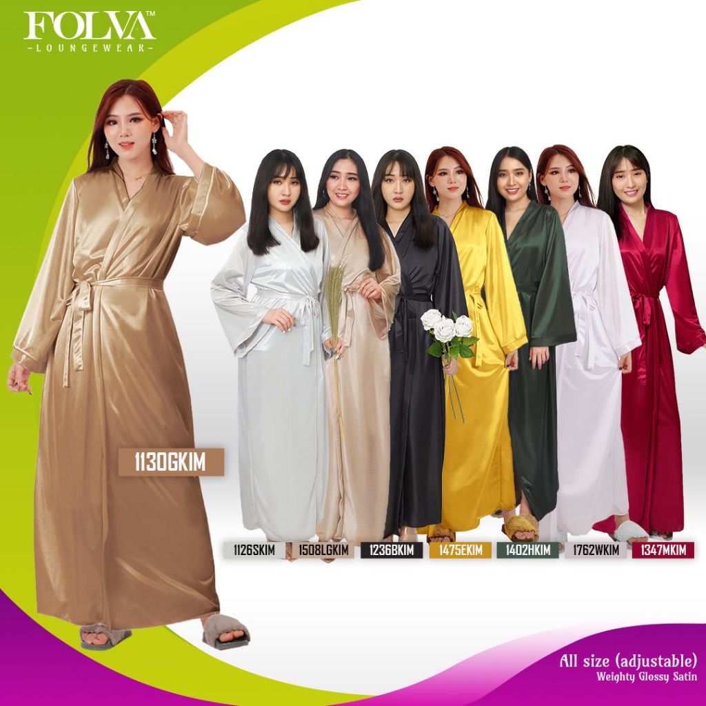 FOLVA kimono baju tidur panjang satin robe all size