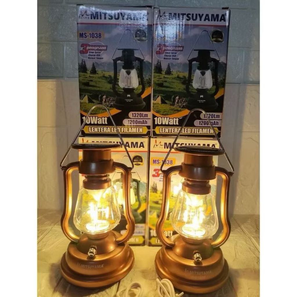 ￼Lampu Jadul Tenaga Surya // Lampu Lentera LED Mitsuyama 10W MS 1038 - Lampu Lentera LED Filamen - L