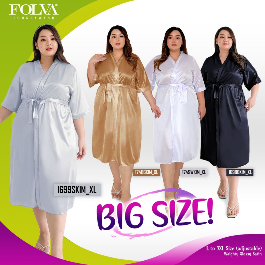 FOLVA Kimono Wanita Sleeping Robe Baju Tidur Satin Big Size