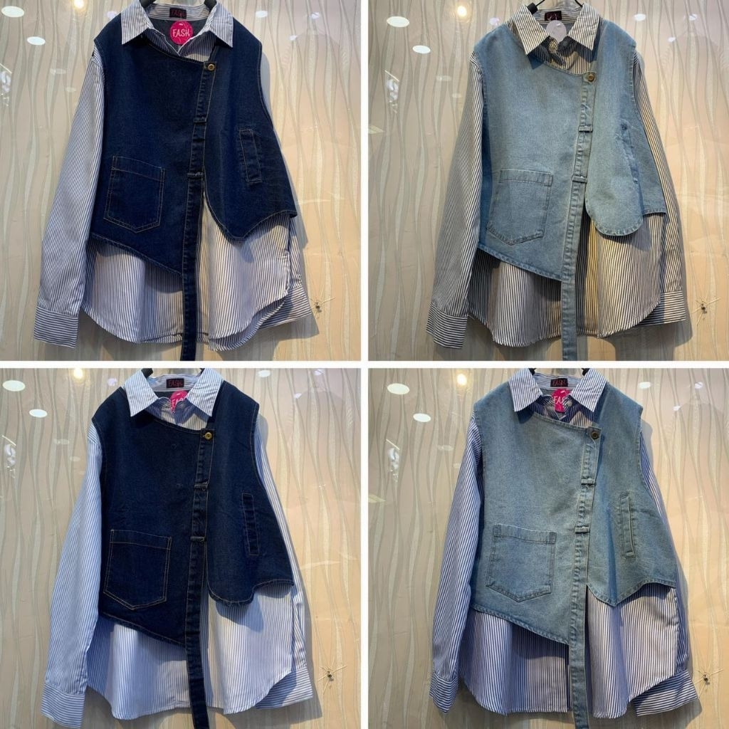 Real pic ORIGINAL dan TERMURAH Kemeja Oversize soft jeans PREMIUM Butik / Kemeja Jumbo Jeans fashion