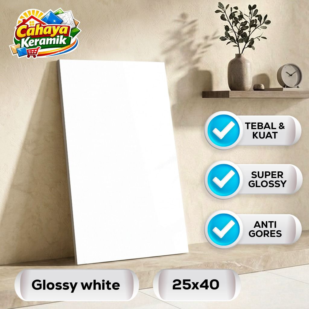 Keramik Dinding Polos Glossy White 25x40 Kilap