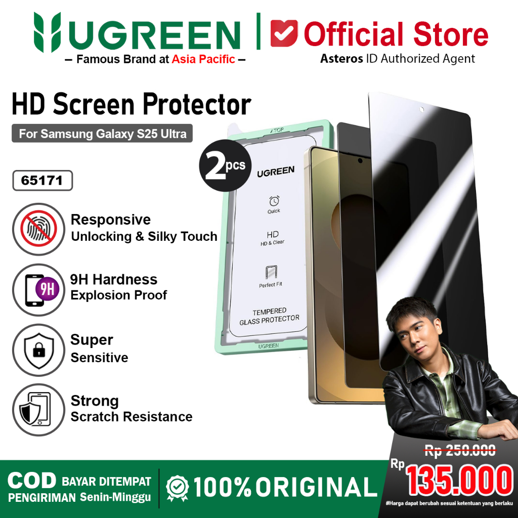 UGREEN Tempered Glass Anti Spy For Samsung S25 Ultra Full Cover HD Screen Protector, Fast Respon Unl