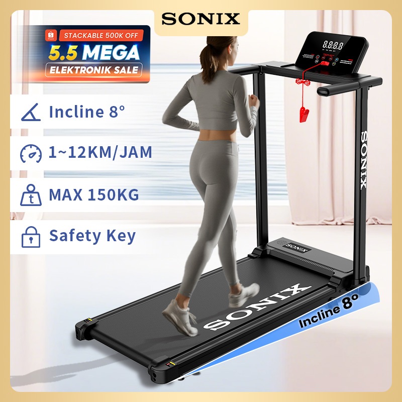 Sonix Treadmill Electric Low Watt STR04 Portable Lipat Alat Olahraga Di Rumah Incline 8° Walking Pad
