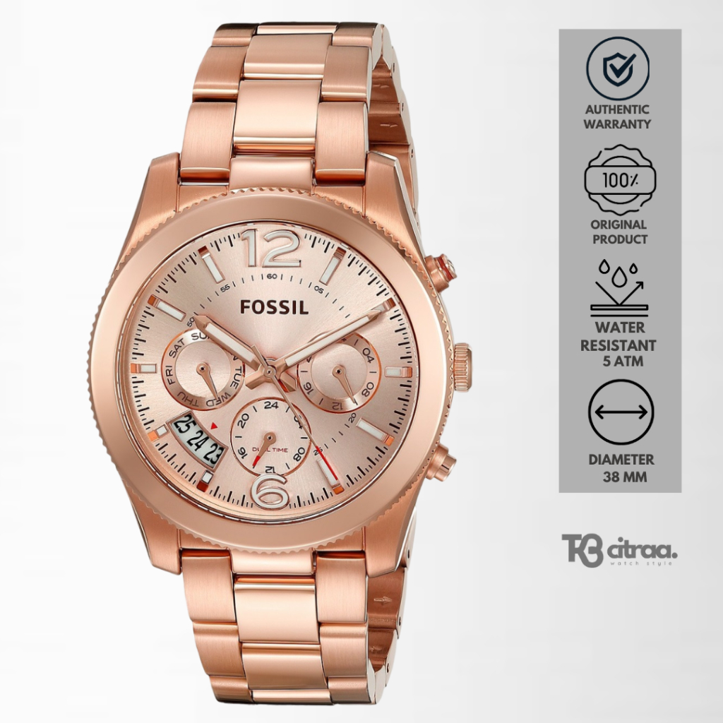 Jam Tangan Wanita Fossil Perfect Boyfriend Chronograph Rose Gold Stainless Steel Mewah Casual Origin