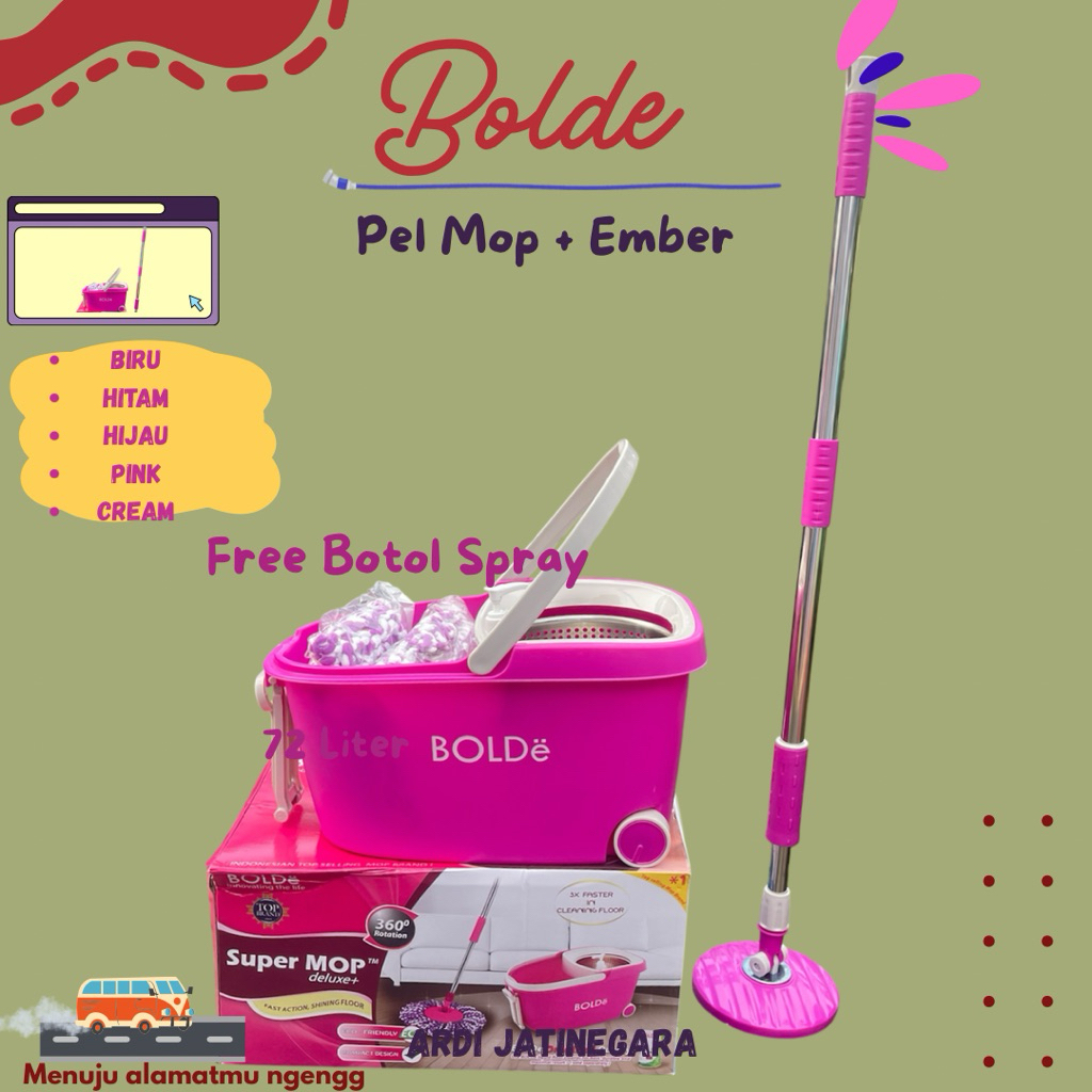 BOLDE - Pel Mop Bolde Spin Putar / Pel Lantai Ember / Pel Mop Lantai / Pel Bulat Pel Putar Gagang Cl