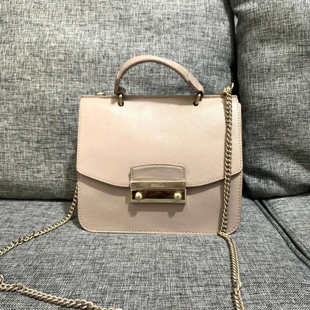 Preloved Tas Furla Julia Top Handle Sling Light Grey Authentic Original