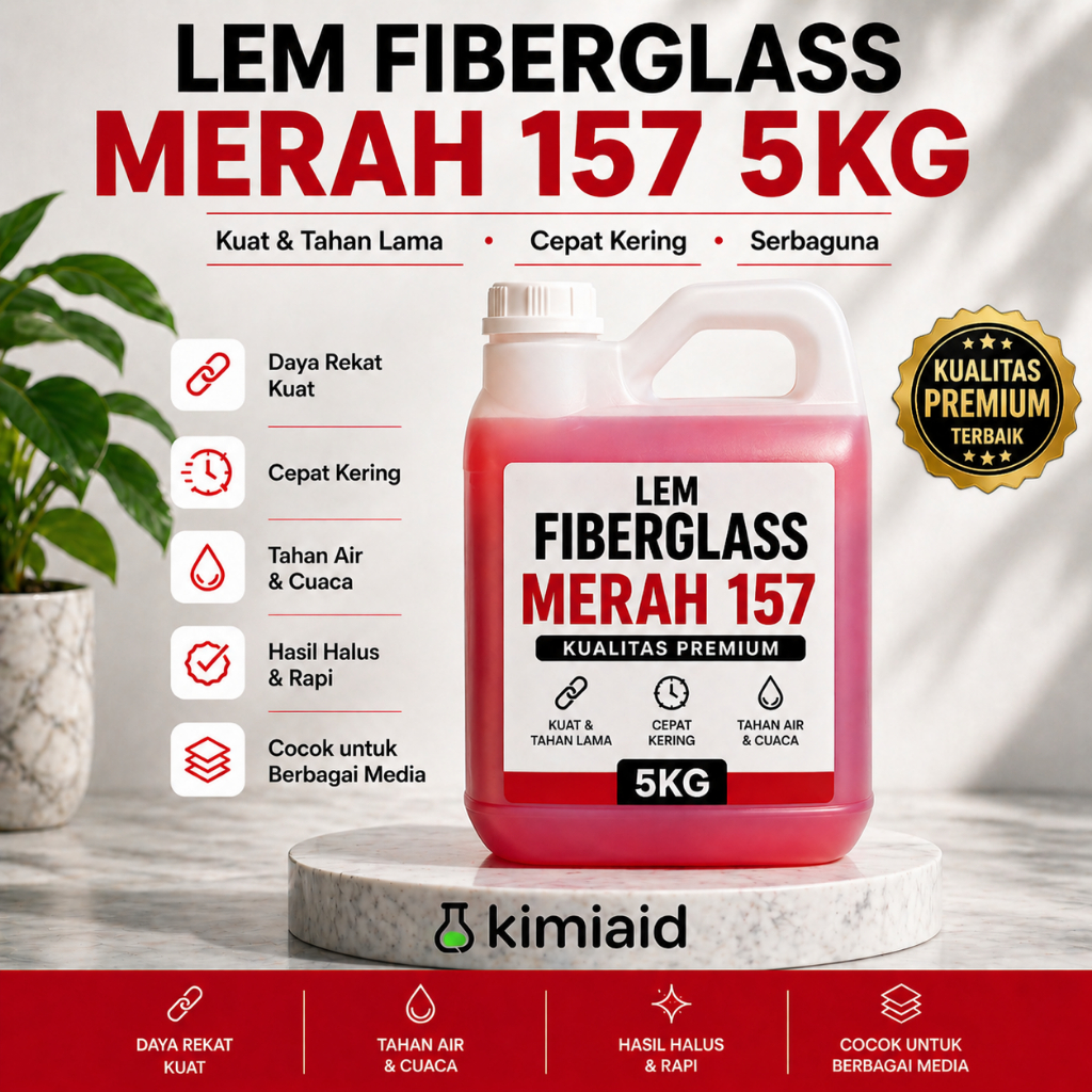 Lem Fiberglass Merah 157 5Kg Baru untuk Waterproofing Kapal Fiber Kayu Besi Beton Lapisan Anti Bocor