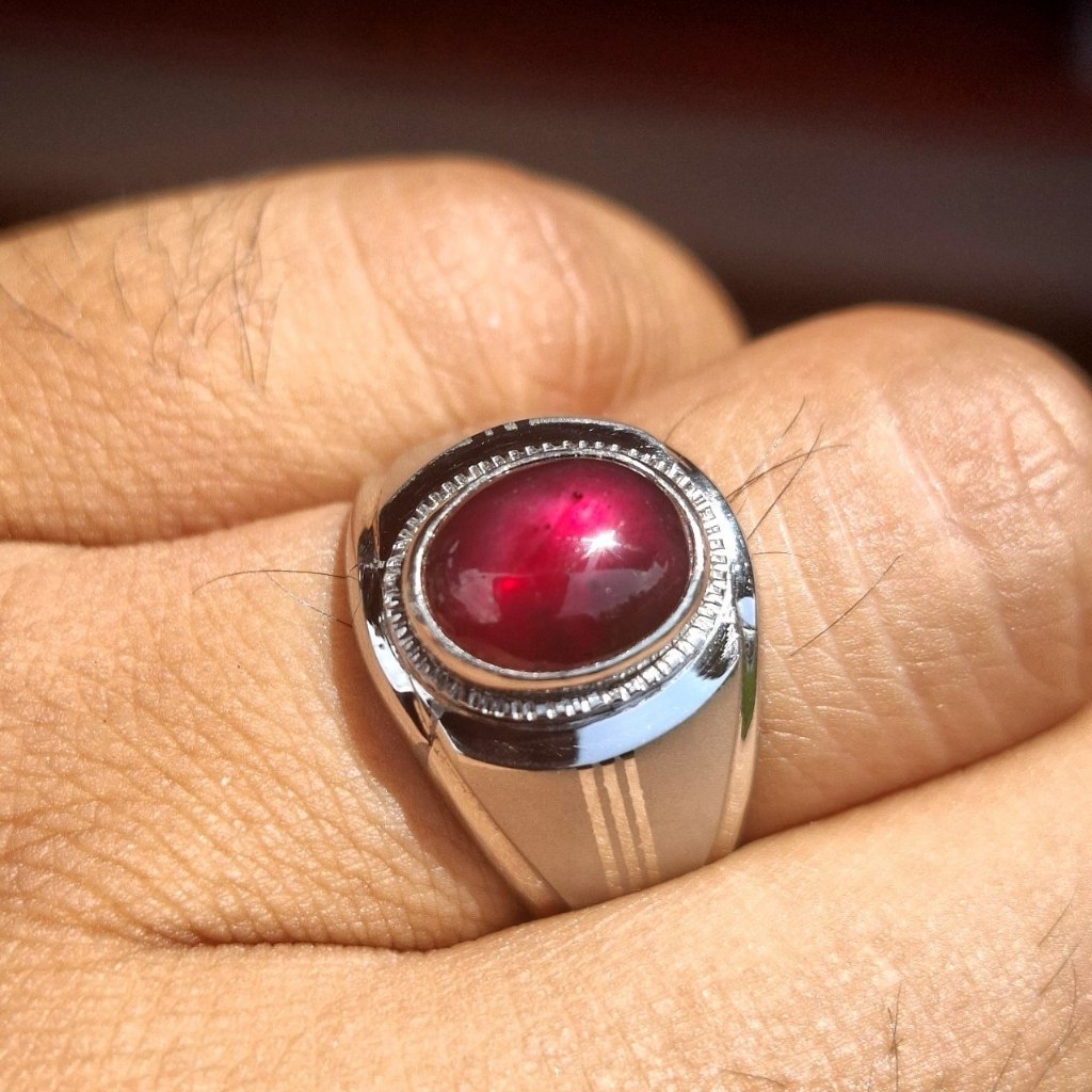 # SR267 | Cincin Natural Star Ruby Purplish Red Mozambique Ring Monel Handmade Size 8