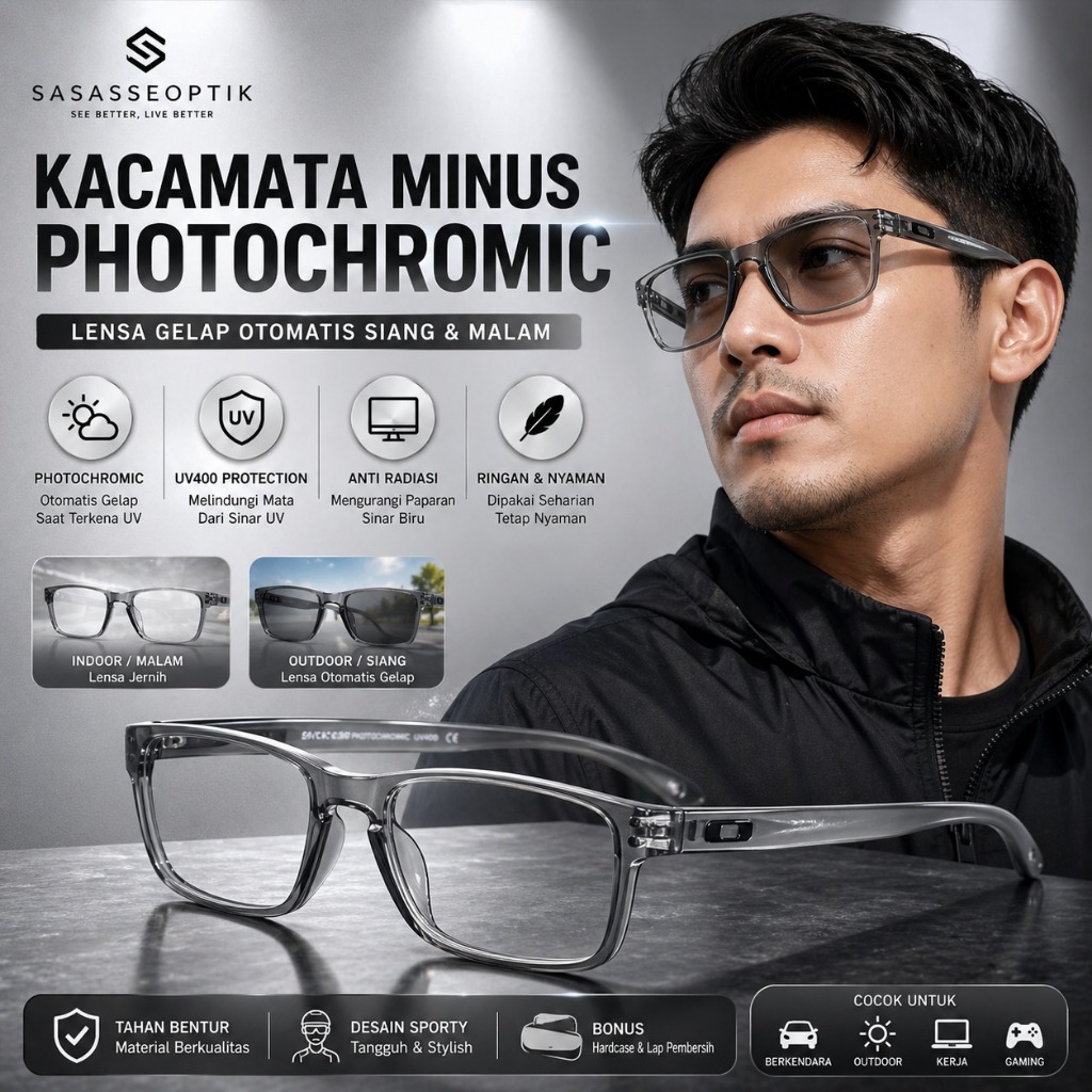 OAKLEY Kacamata Minus Photochromic Pria Sport HOLBROOK Kaca Mata Rabun Jauh Anti Radiasi Gamers