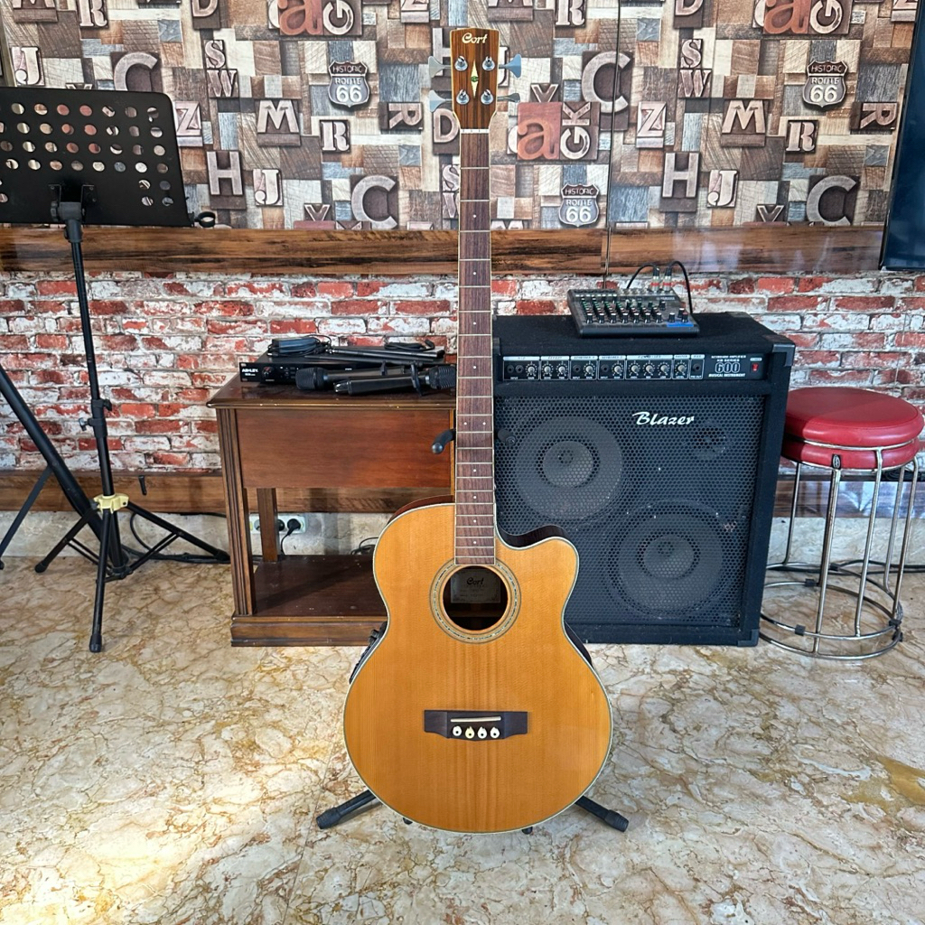 Bass Gitar Acoustik Akustik Elektrik Cort SJB6FX NAT