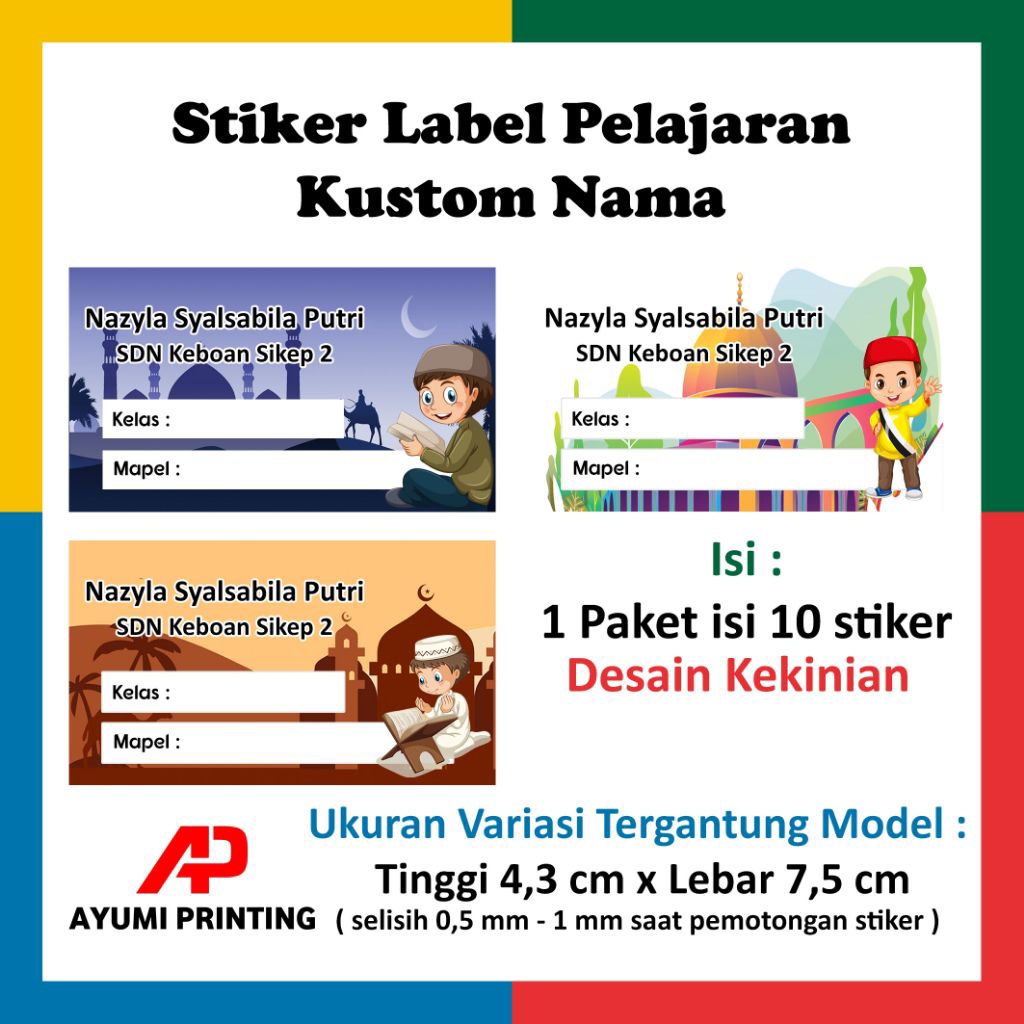 Stiker buku nama anak muslim isi 10
