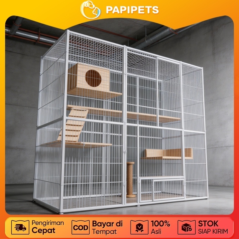 PAPIPETS Kandang Kucing Aluminium Besar Jumbo 180cm Outdoor Anti Hujan Tanpa Alas Atas Tertutup