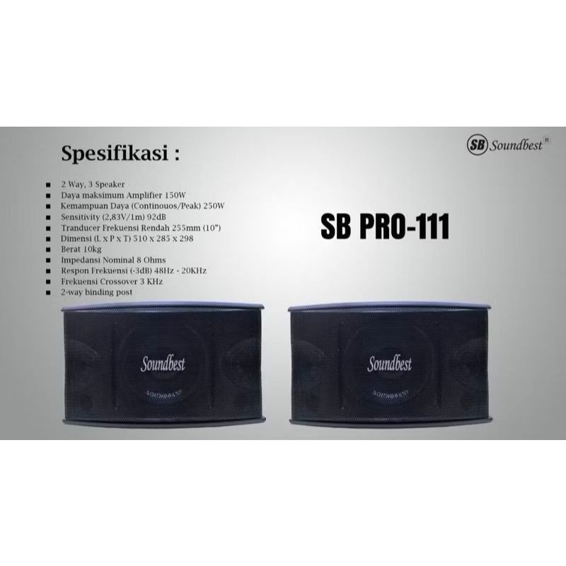 Speaker Pasif Karaoke Soundbest PRO 111 / PRO111 - 10 inch - Original - GARANSI