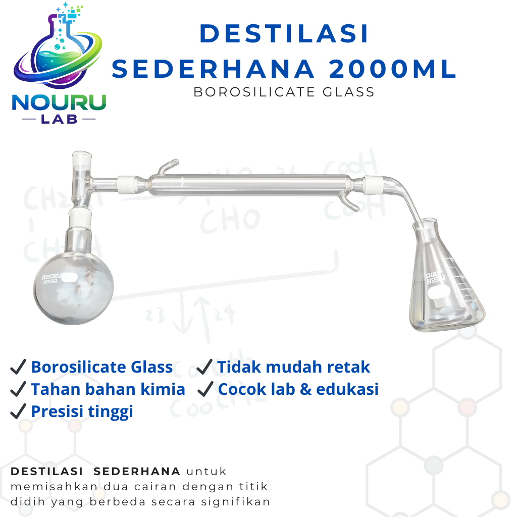 Destilasi 2000ml - Destilasi Sederhana 2000ml Merk Pyrex
