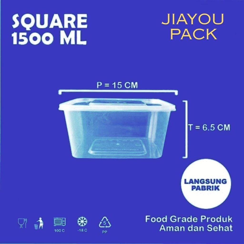 LIBRA 1 Dus = 300 Pcs Thinwall Square + Tutup 1500 ML / Kotak Makan Plastik / Box Plastik / Box Cont