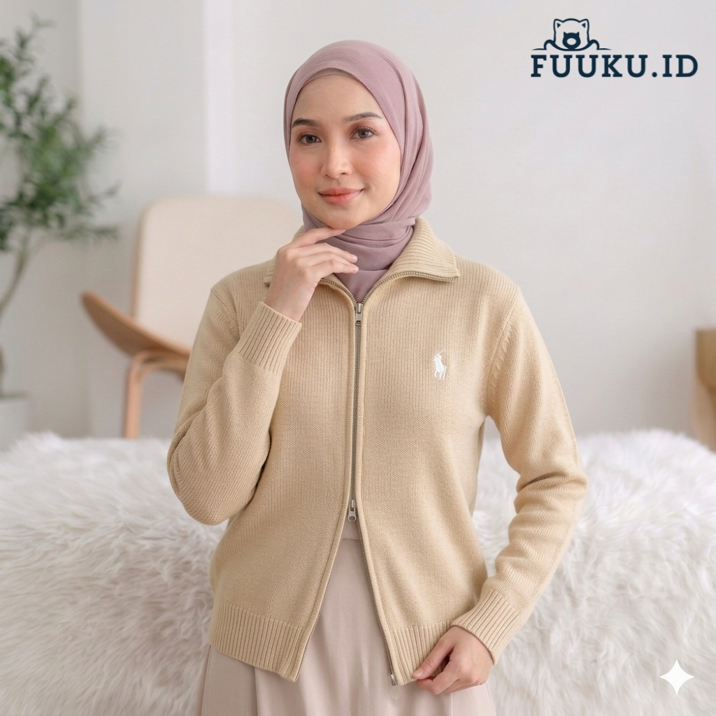 FUUKU.ID Sweater Zipper Knitwear | Sweater Zipper Polos Rajut Premium | Pakaian Sweater Cardigan Ata