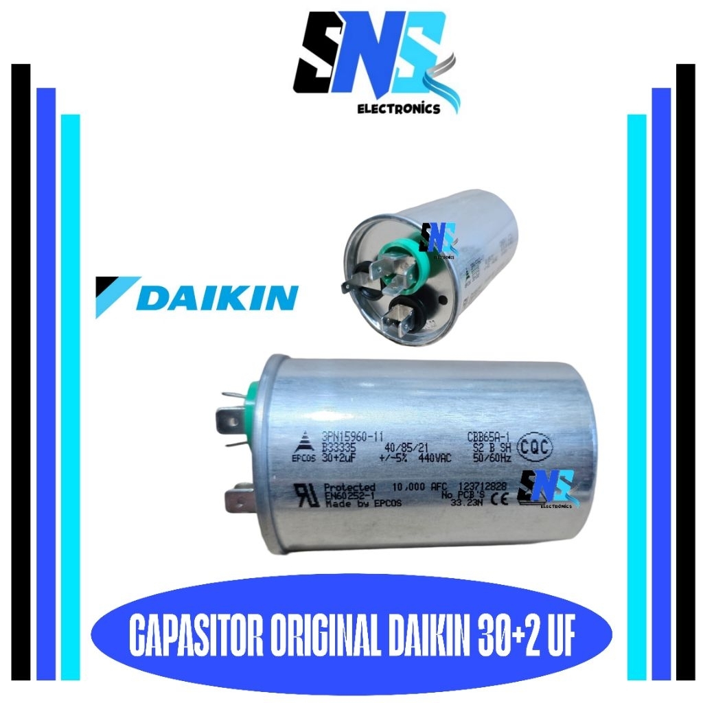 Kapasitor ORIGINAL AC DAIKIN 1 PK 30+2 uf  440 VAC - Capasitor AC 1PK daikin original 30+2uf  EPCOS
