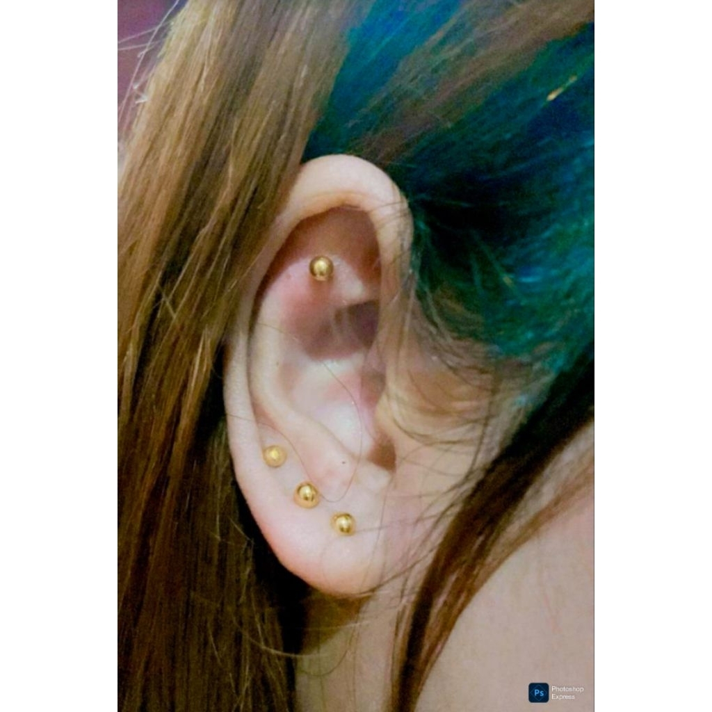GIWANG/ANTING EMAS TUA SETENGAH BOLA EMAS ASLI 700%/16K