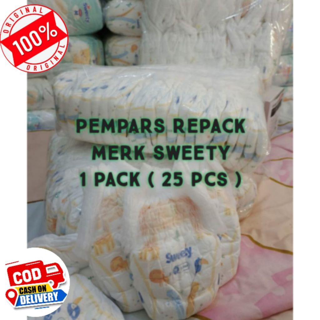 25 pcs Size M.PAMPERS/POPOK MERK SWEETY REPACK/NON KEMASAN