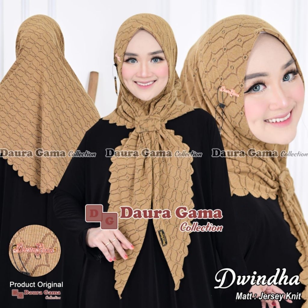 [DAURAGAMA] DWINDHA•hijab instan segitiga motif•hijab instan motif•jilbab segitiga motif lasercut•fr