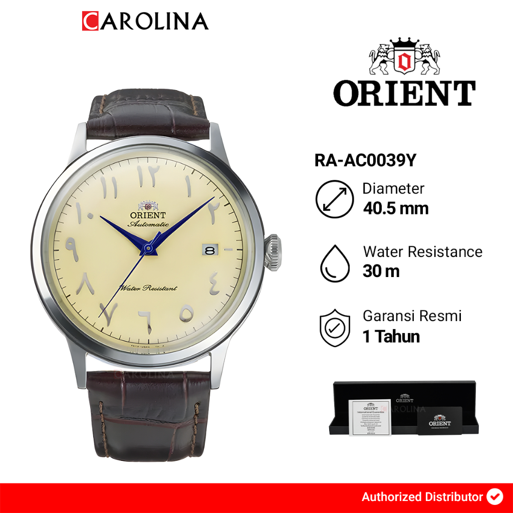 Jam Tangan Pria Orient Bambino RA-AC0039Y Automatic Ivory Arabic Dial Brown Leather Strap