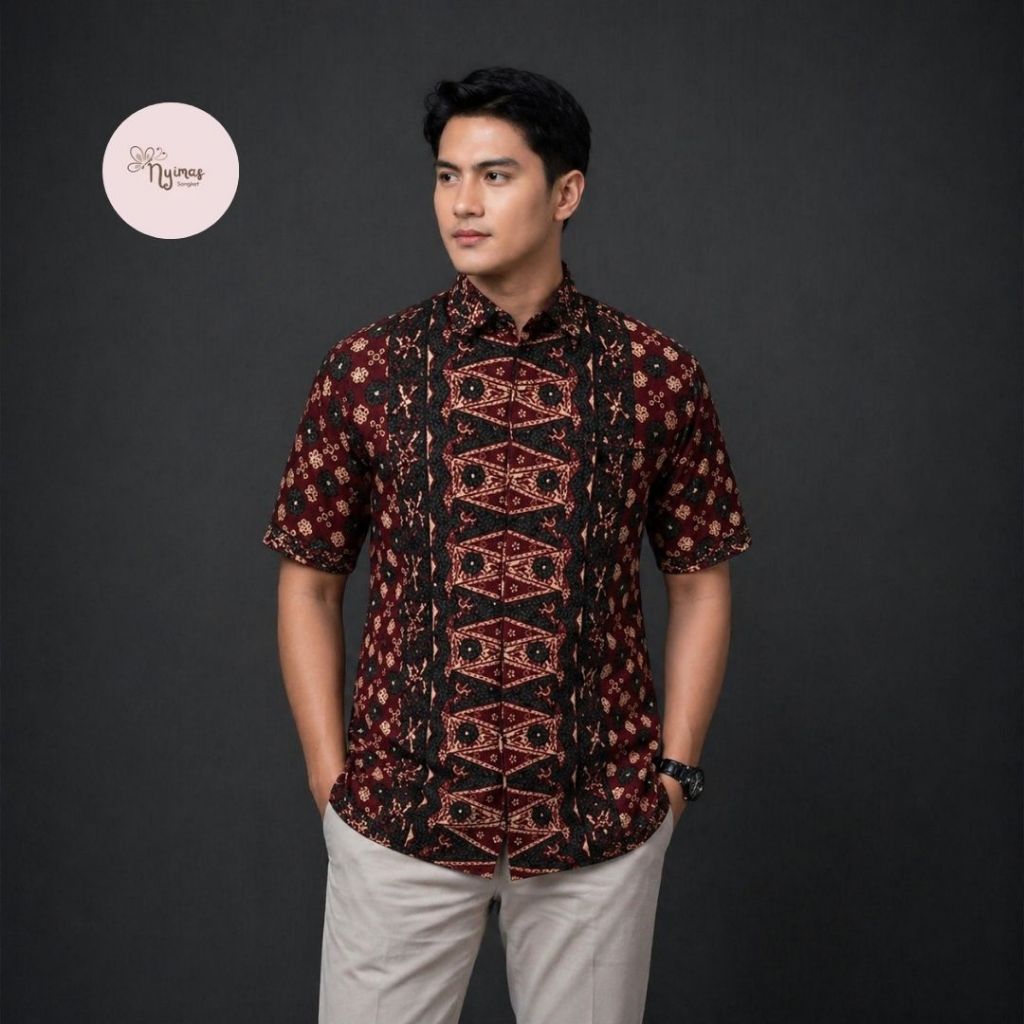 Kemeja Batik Songket Pria Palembang Maroon Premium - Elegan, Formal & Kondangan