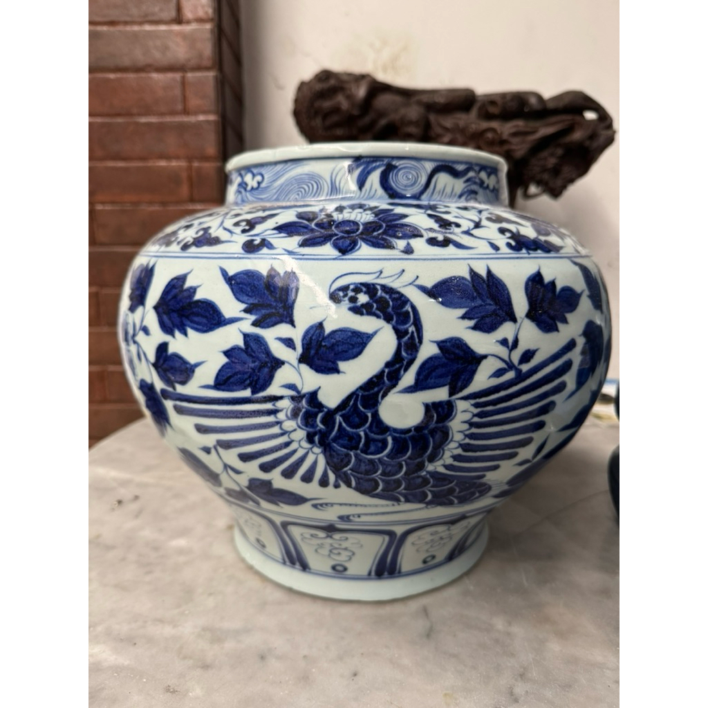 Keramik China Kuno Dinasty Priuk Priok Guci Vas Biru Putih Motif Burung Hong Part 2 Antik
