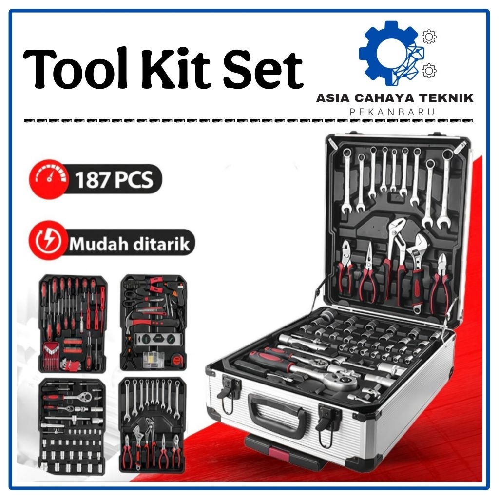 Tool Kit 187 PCS Perkakas Bengkel Tool Box Set Koper Set Perkakas Bengkel / Alat Bengkel Perkakas Le