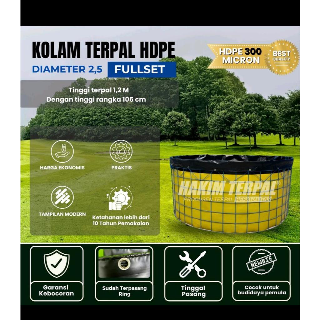 Kolam Bulat Fullset D2,5 hdpe Geomembrane 300 mikron bioflok