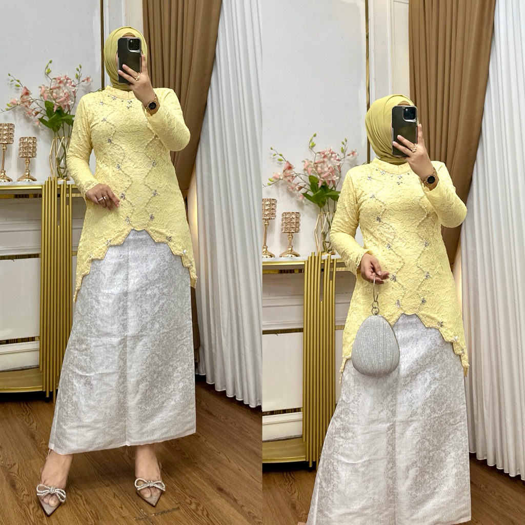 Set Kebaya Brukat Zilva / Kebaya Tunik Wisuda / Kebaya Tunik Modern / Kebaya Pesta / Kebaya Tunik Te