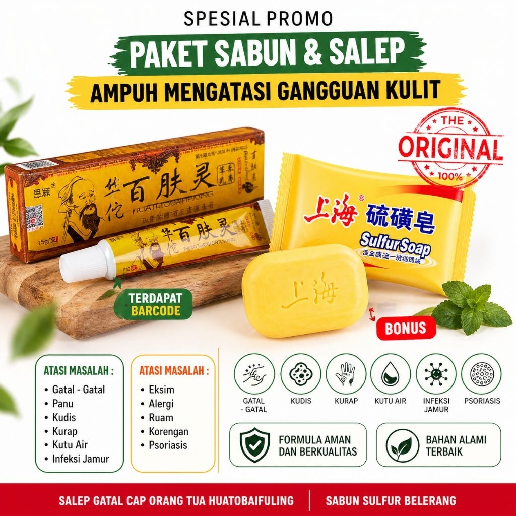 Huatubaifuling Salep Gatal Herbal Cina 15gr – Obat Salep Cap Orang Tua untuk Gatal Kulit, Ruam, Keme