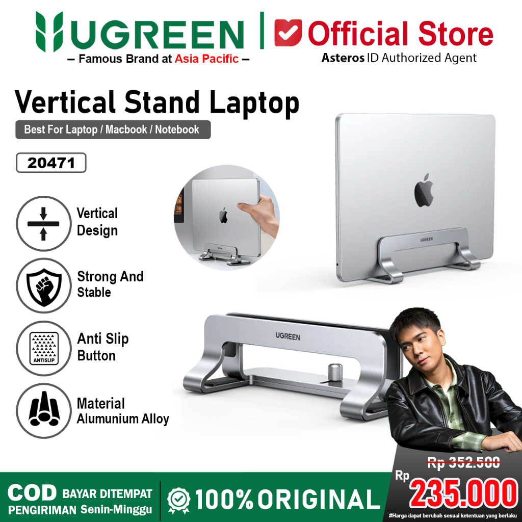 UGREEN Vertikal Stand Holder Aluminium Dudukan Untuk Laptop, Macbook, Notebook, Ipad Etc