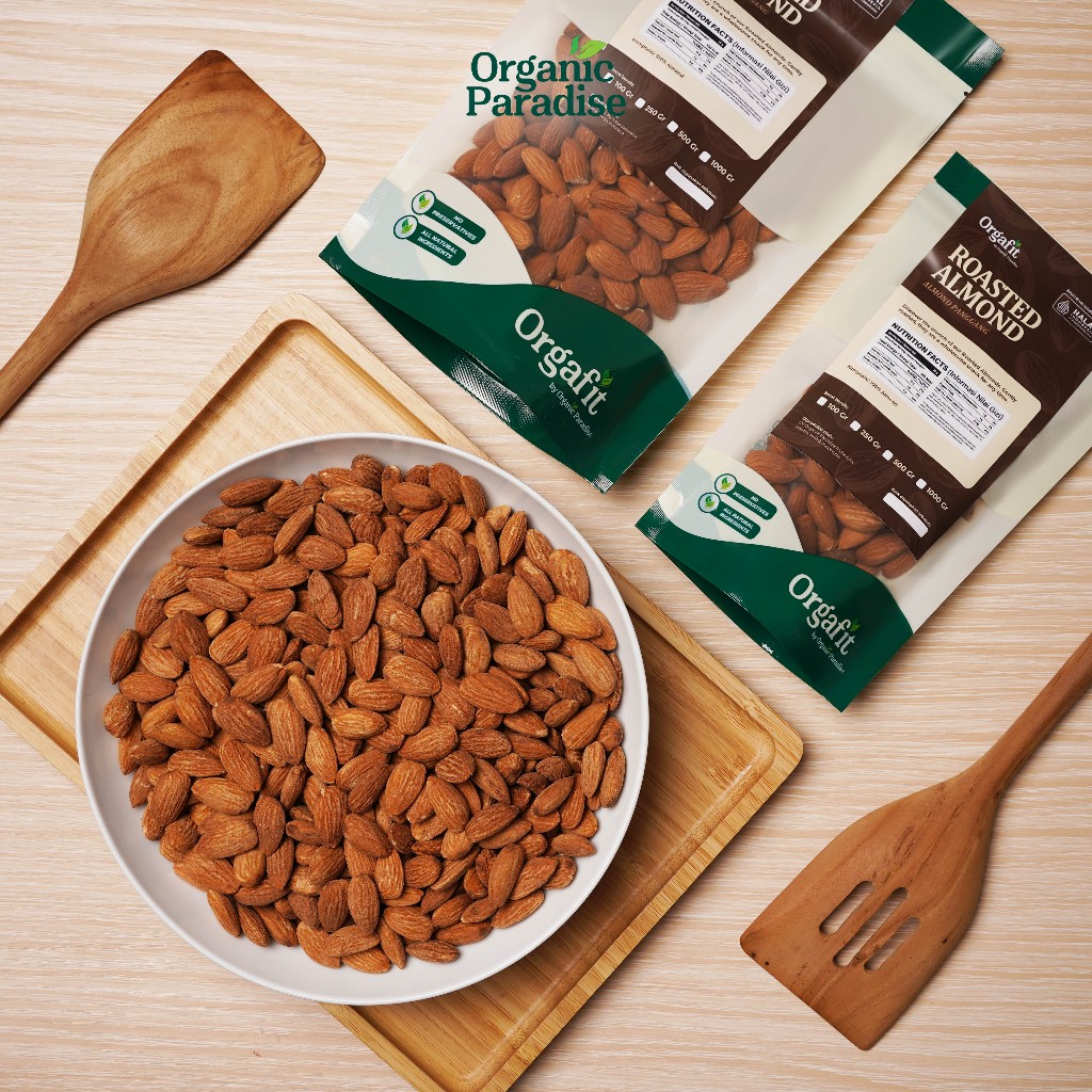 Kacang Almond Panggang 500 gram Roasted Almond Sehat Halal Tanpa Minyak dan Pengawet by Organic Para