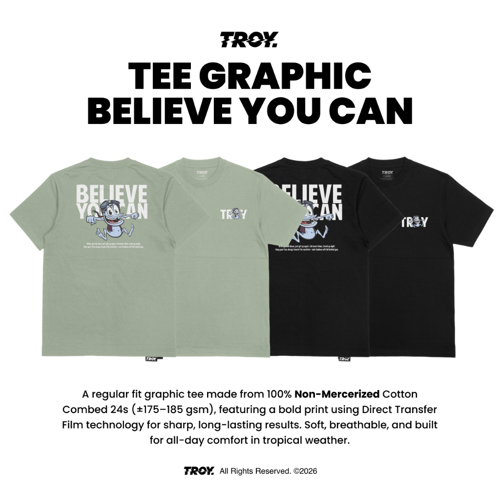 TROY COMPANY Kaos Pria Lengan Pendek - Believe You Can Tshirt MTD 2875