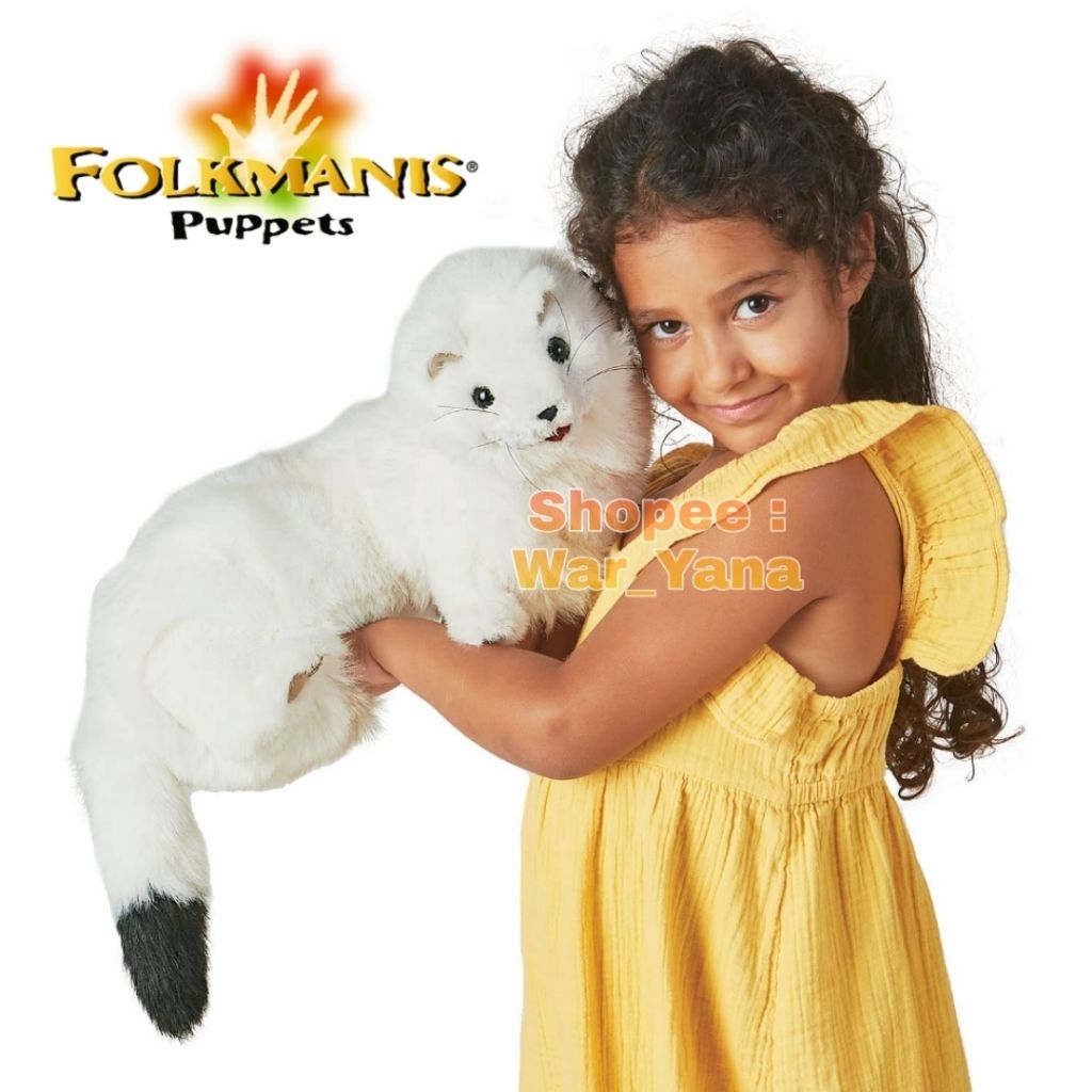 Boneka Tangan White Ferret lmprot U.S.A Original FOLKMANIS Musang Putih Animal Hand Puppets Soft Toy