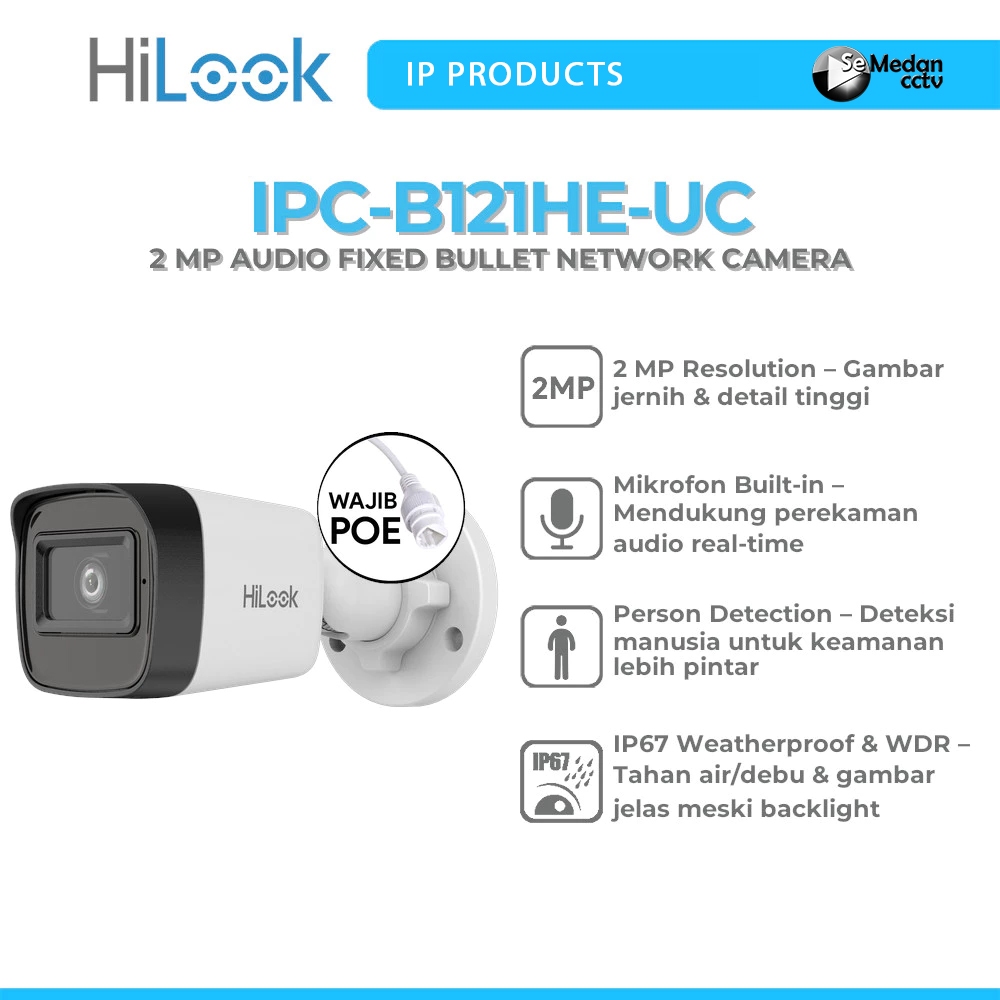 Hilook  IPC-B121HE-UC IP Camera 2MP Audio Outdoor Kamera CCTV / Camera CCTV / Ip Camera