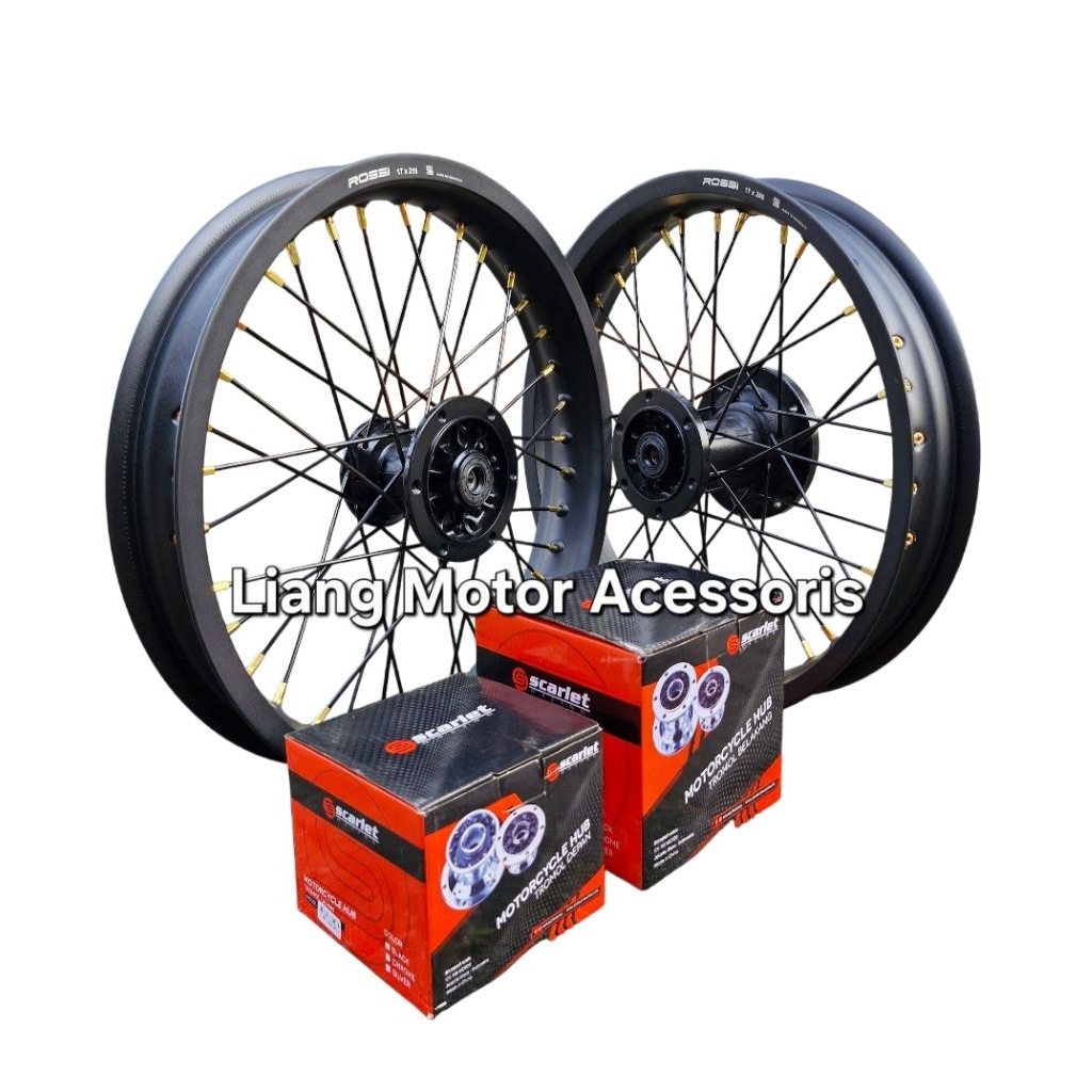 Sepaket Velg VRossi Ring 17 Tromol Scarlet Racing Double Bearing Set Jari2 - Kawasaki KLX 150 / L / 