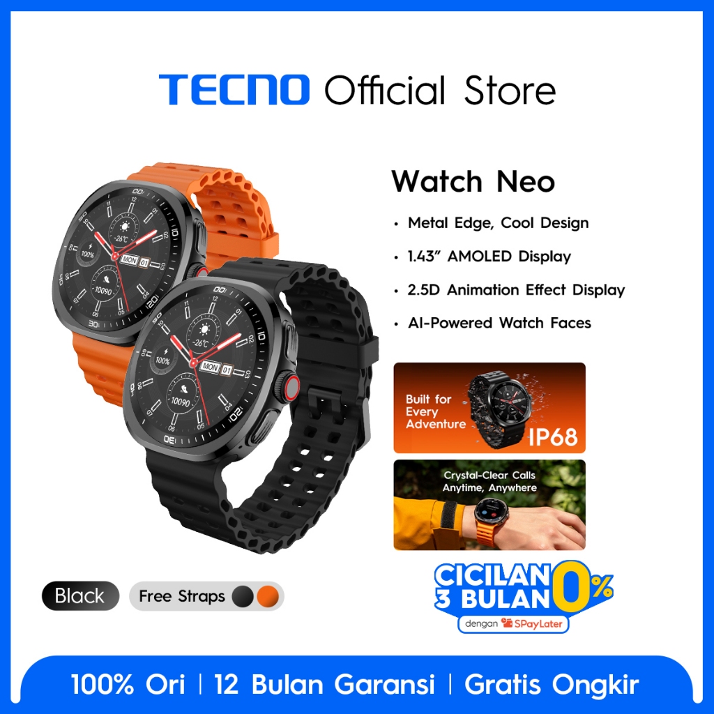 TECNO Watch Neo Metal Edge, Cool Design | 1.43" AMOLED Display | AI Watch Faces