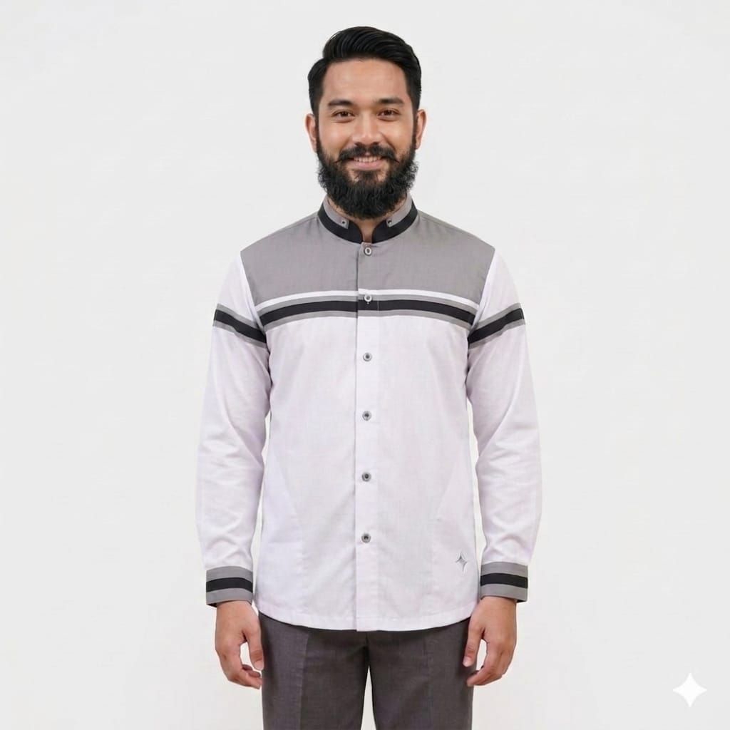 Baju Koko Pria Warna Putih Lengan Panjang Motif Black Cobra Katun toyobo Tebal