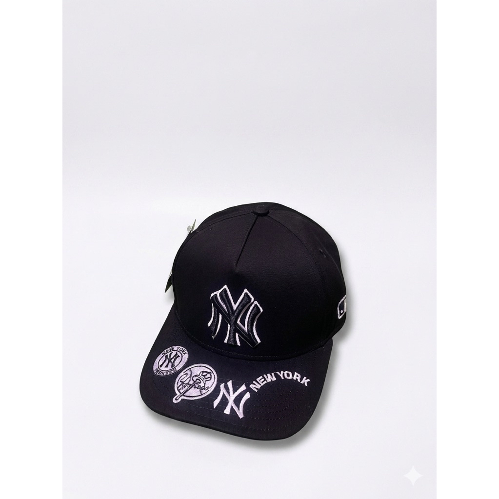Topi Premium VISOR Bordir Logo NY Hitam List Putih Bahan Hitam