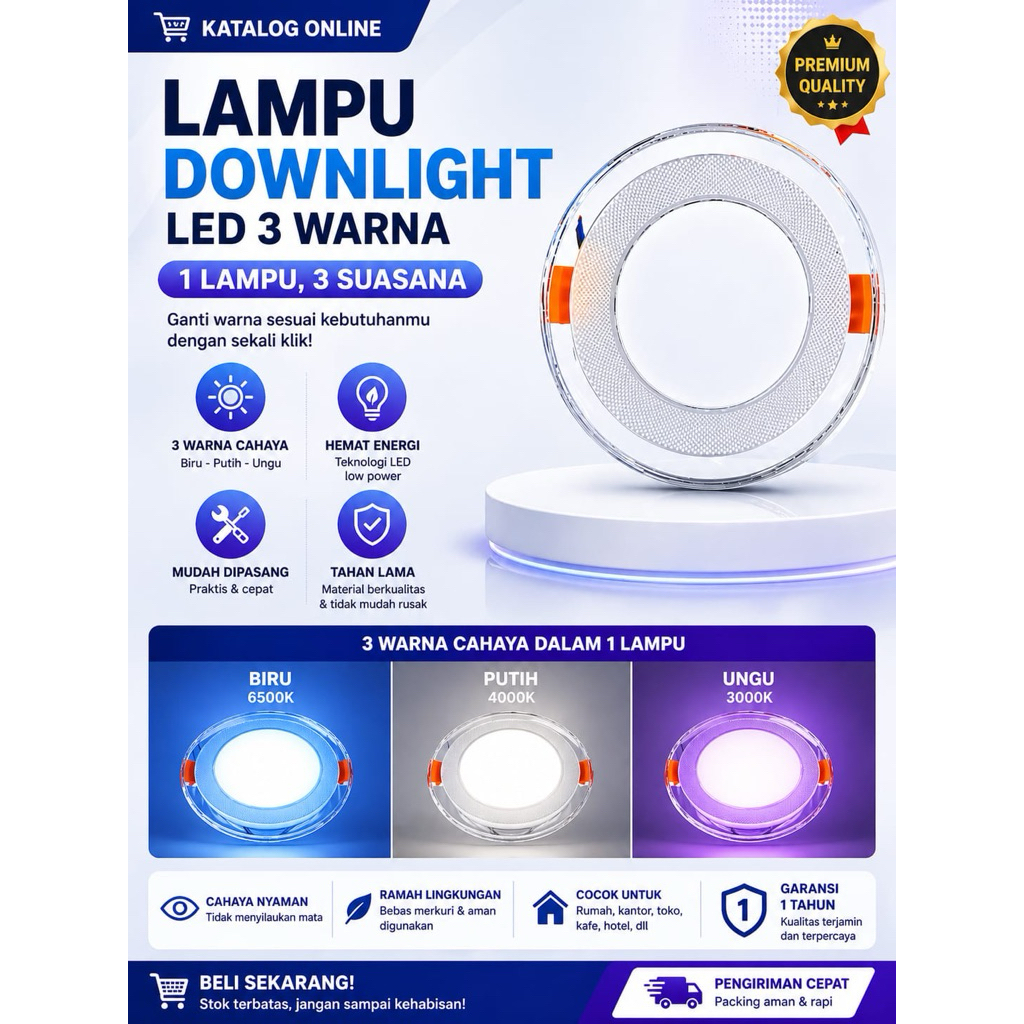 Lampu Downlight  3 Warna LED Waseo