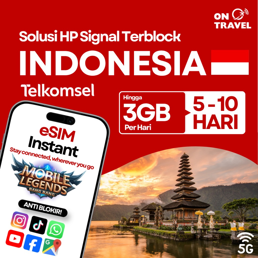 eSIM Indonesia TELKOMSEL 5G Unlimited 5-10 Hari | eSIM Daily Quota 1GB-3GB (Solusi IMEI Terblokir ) 