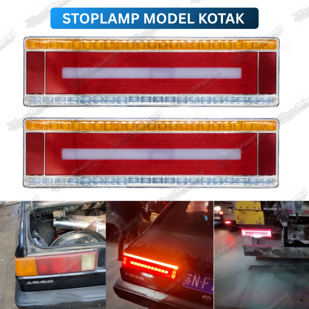 Stoplamp Truk Universal 41cm 12/24v Model Kotak Lampu Rem Sein Running Belakang Truk (Sepasang)